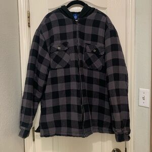 Highland Men’s Large Plaid Black & Gray Hoodie Full Zip Jacket